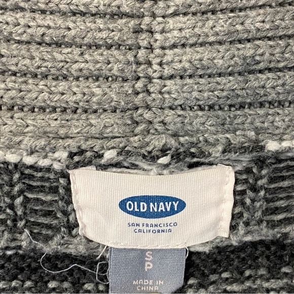 Old Navy Aztec Sweater Cardigan Knit Small Petit Gray White Open Front Grandma - Picture 5 of 9